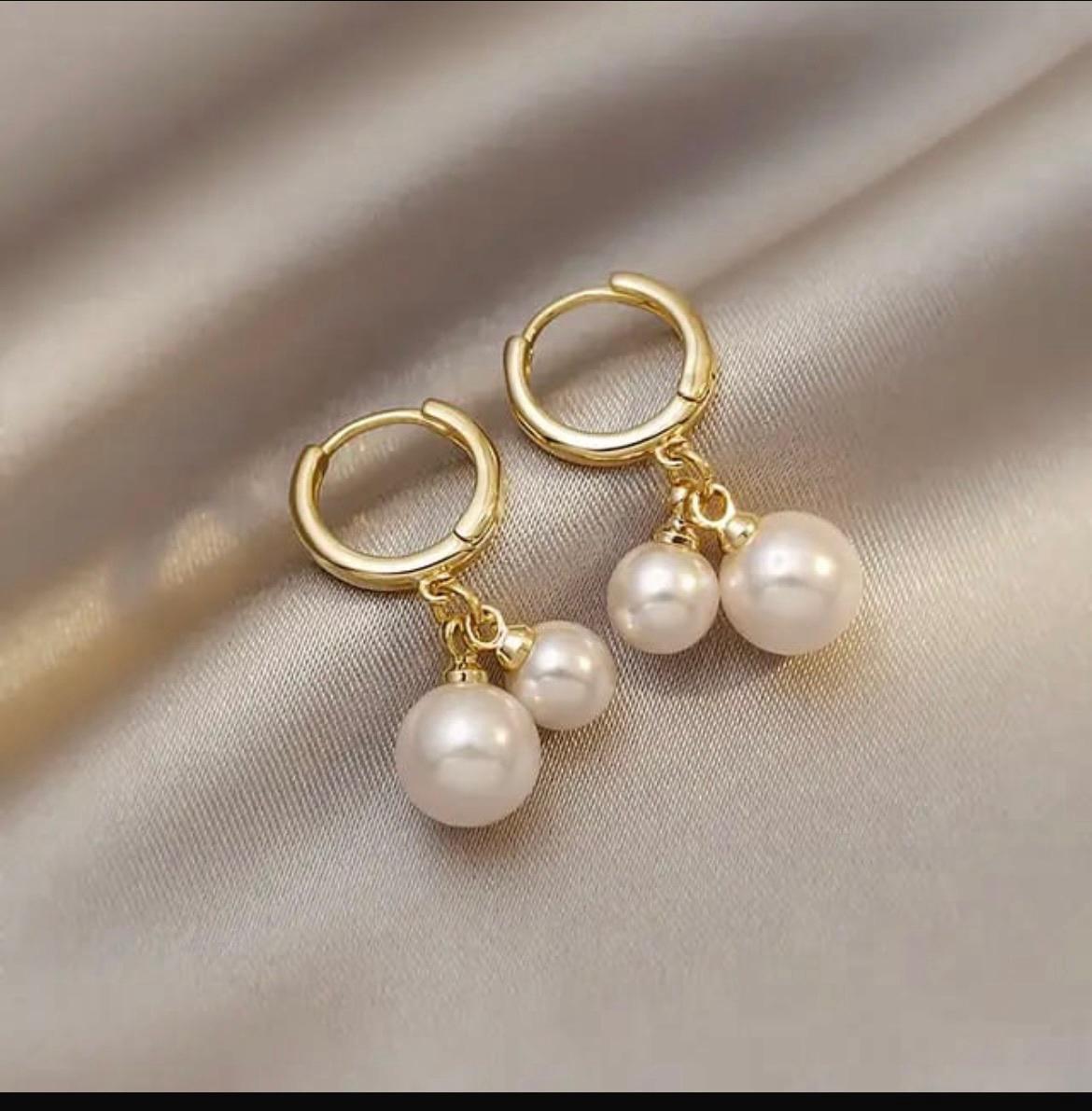Classic Double Pearl Drop Earrings