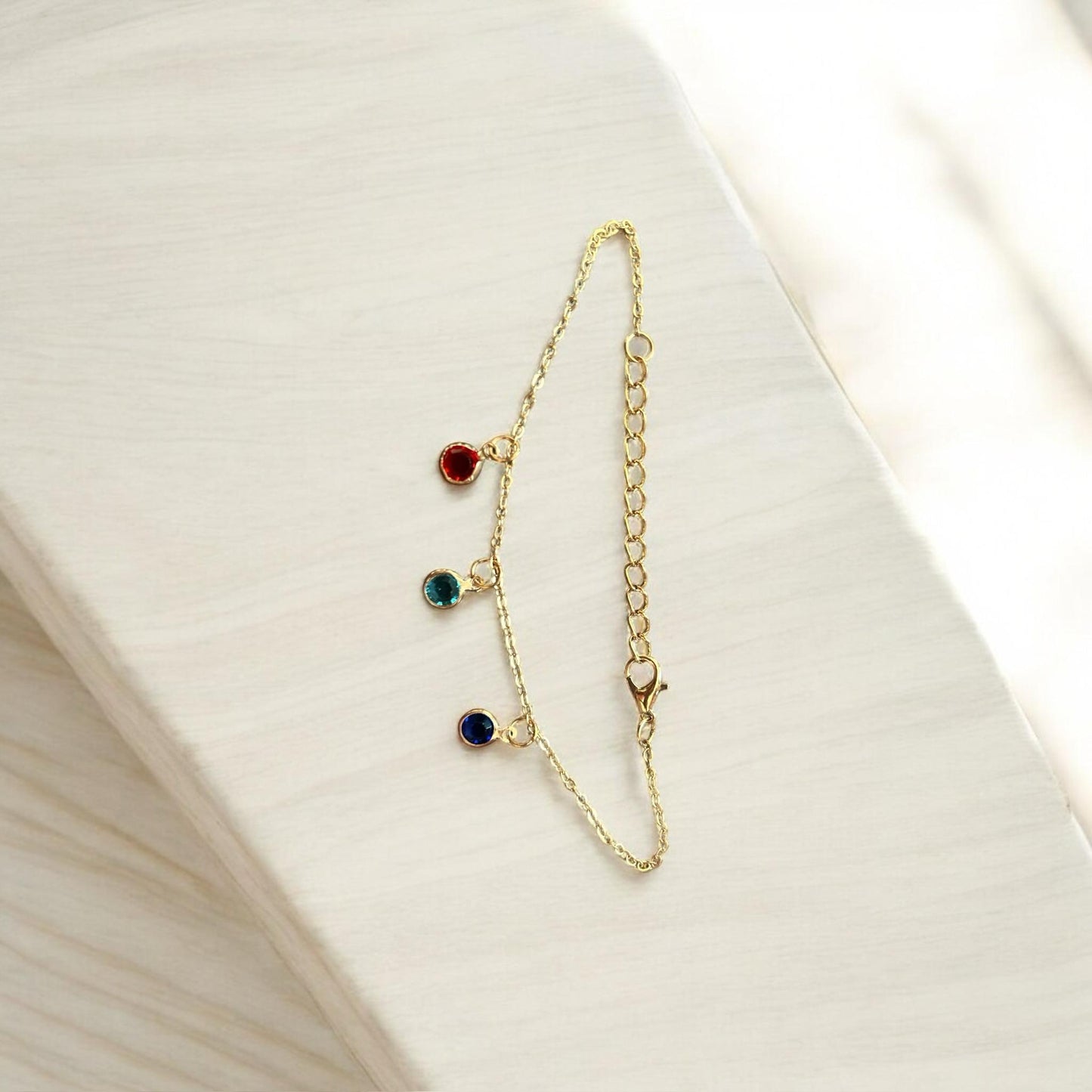 Dainty Multi-Gem Charm Bracelet