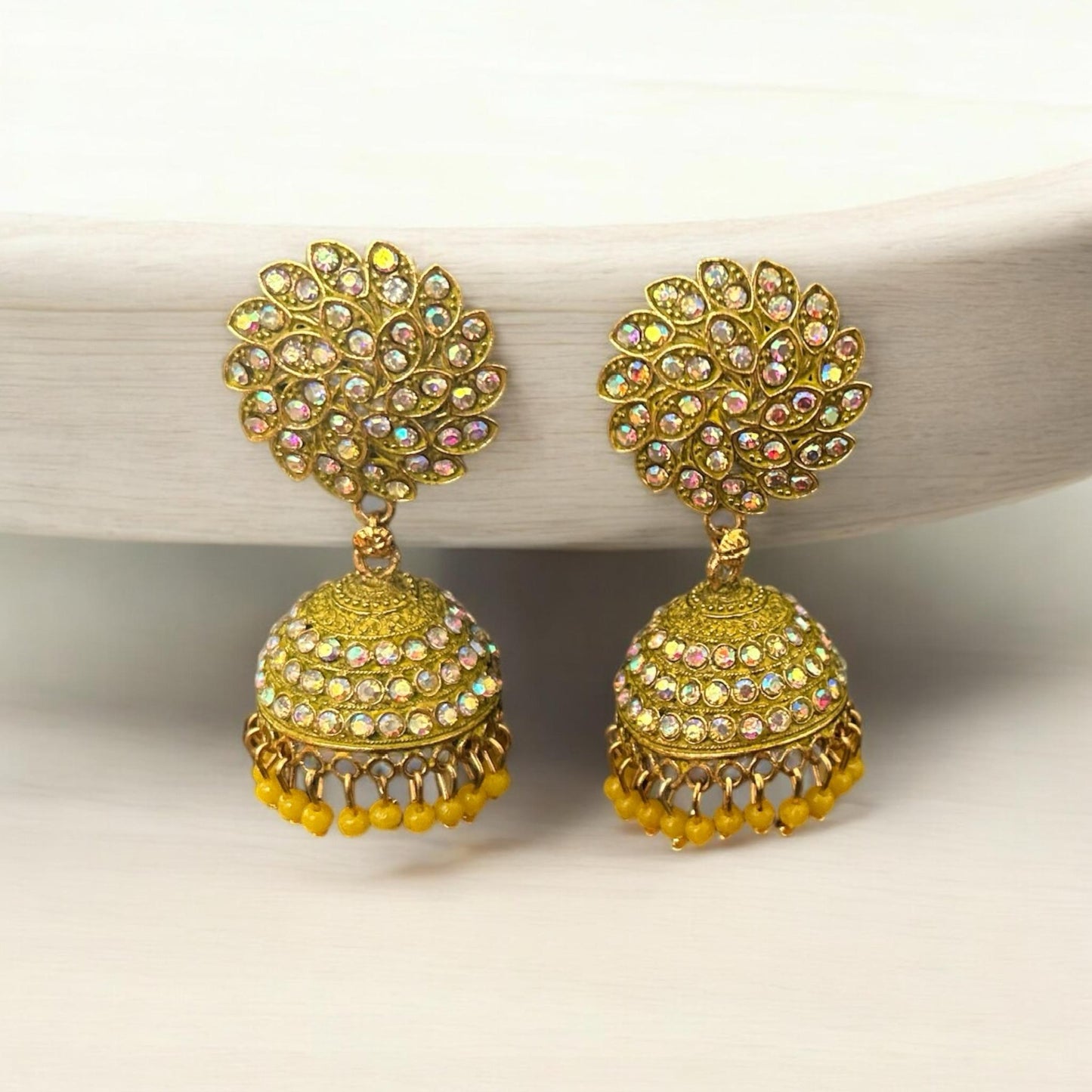 Peacock-Inspired Crystal Jhumka Earrings