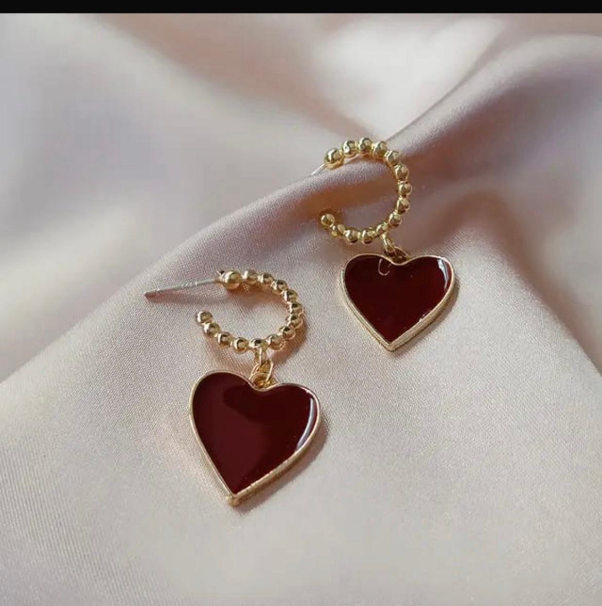 Red Enamel Heart Hoop Earrings