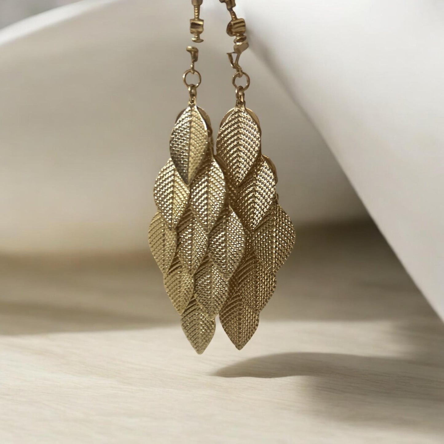 Gold Plated Layered Leaf Drop Earrings