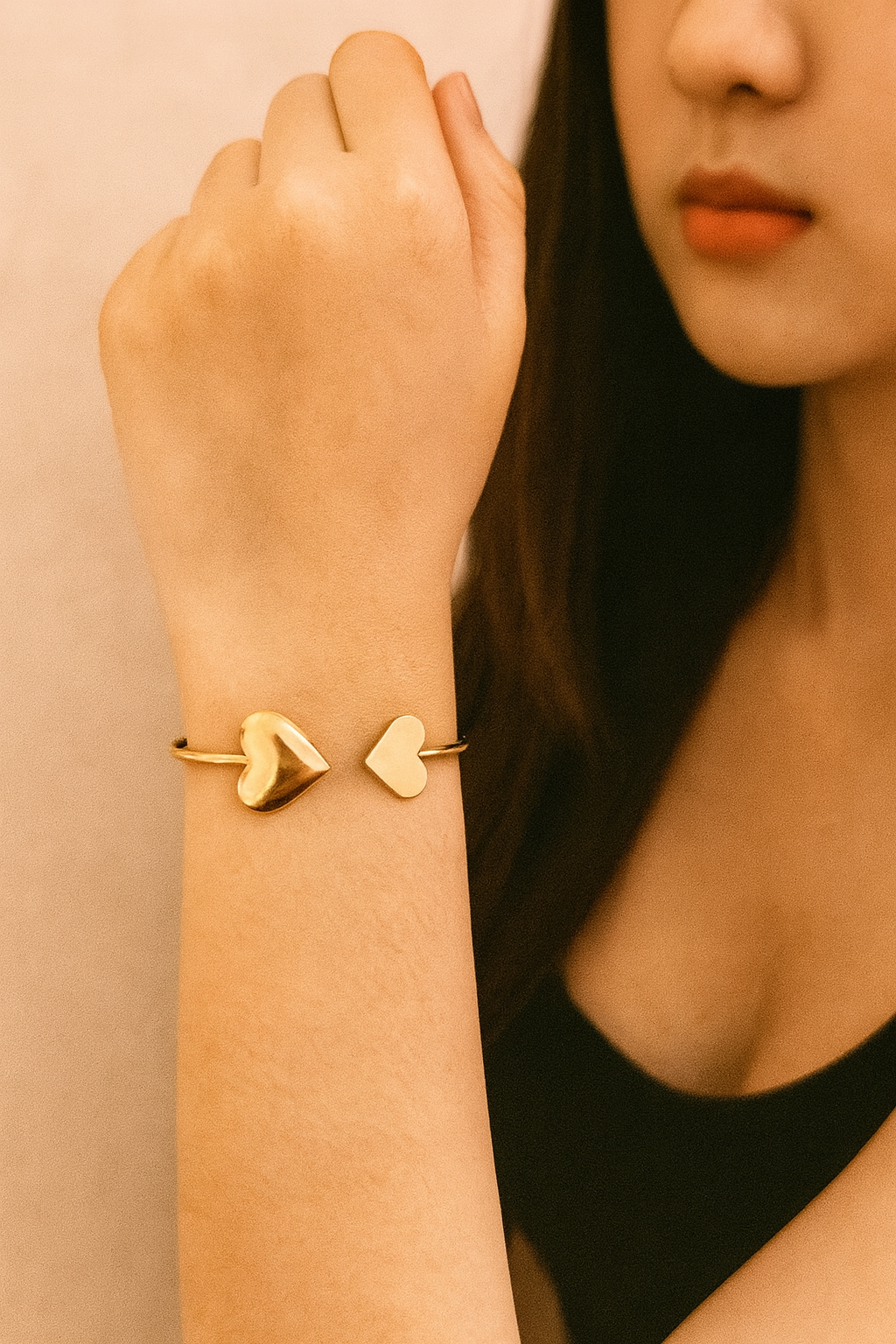 Golden Twin Heart Cuff Bracelet