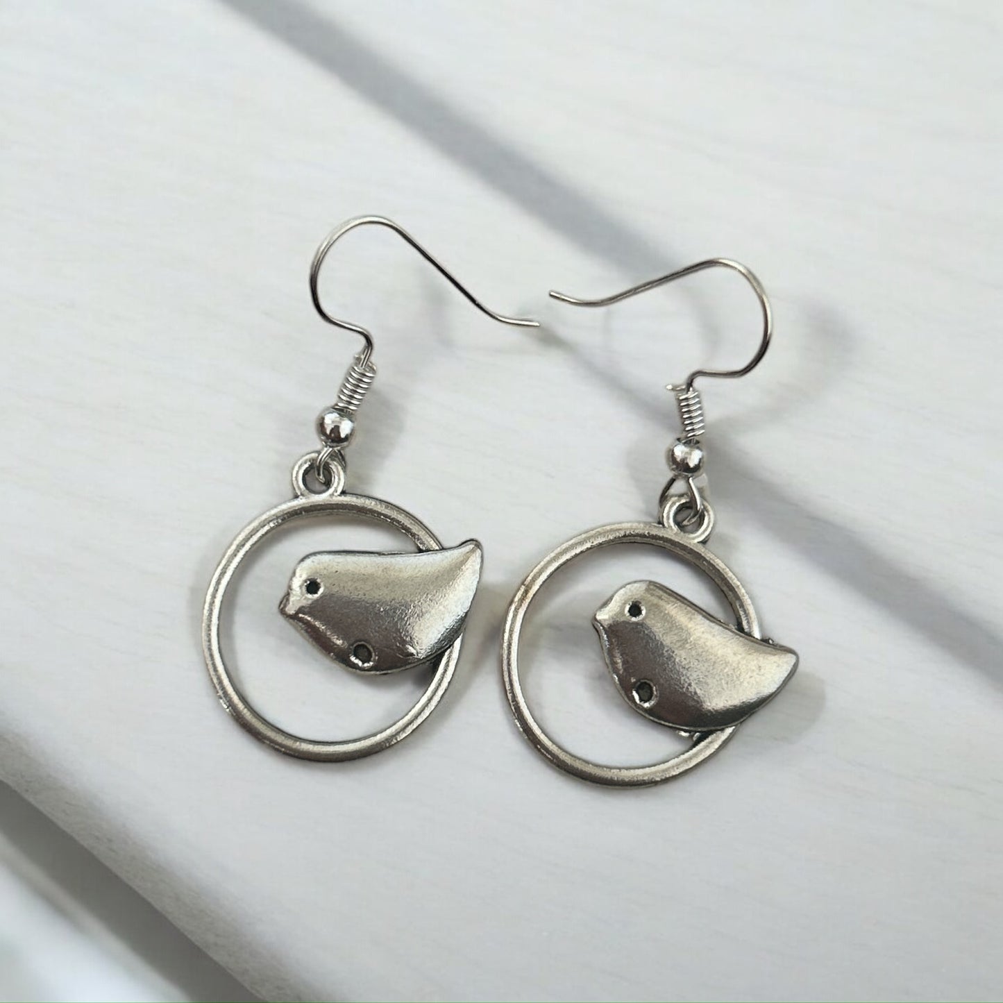 Silver Bird Charm Dangle Earrings