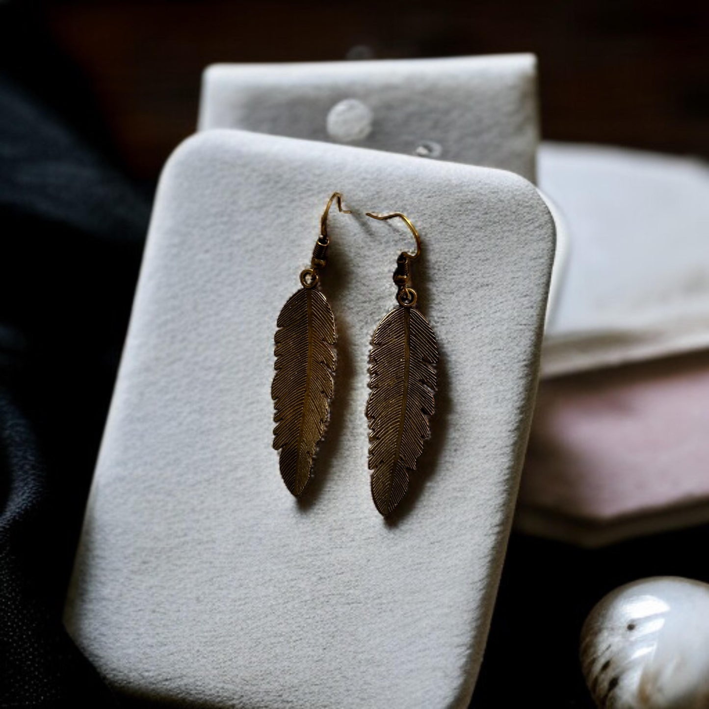 Golden Feather Dangle Earrings