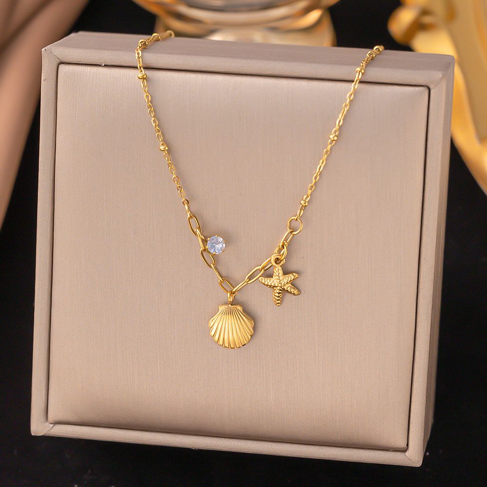 Golden Seashell & Starfish Necklace