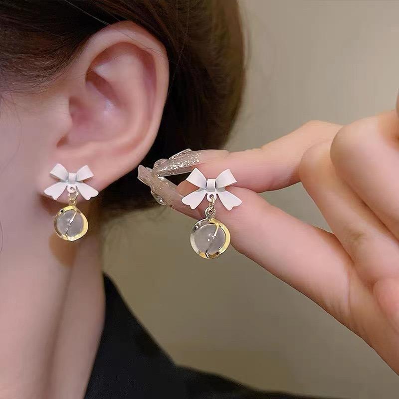 Bow & Crystal Charm Earrings