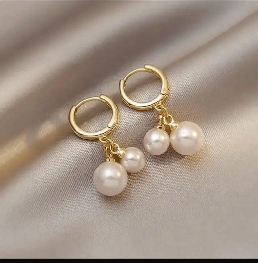Classic Double Pearl Drop Earrings