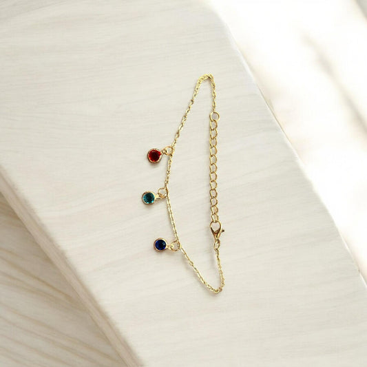 Dainty Multi-Gem Charm Bracelet