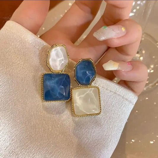 Luxe Dual-Tone Geometric Stone Earrings