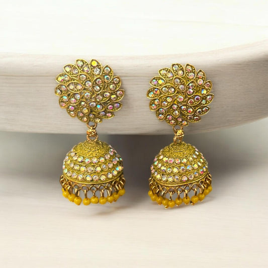 Peacock-Inspired Crystal Jhumka Earrings