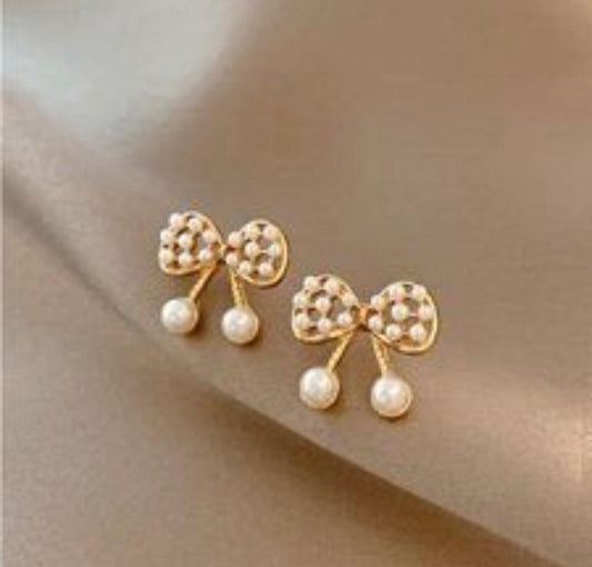 Pearl Bow Stud Earrings