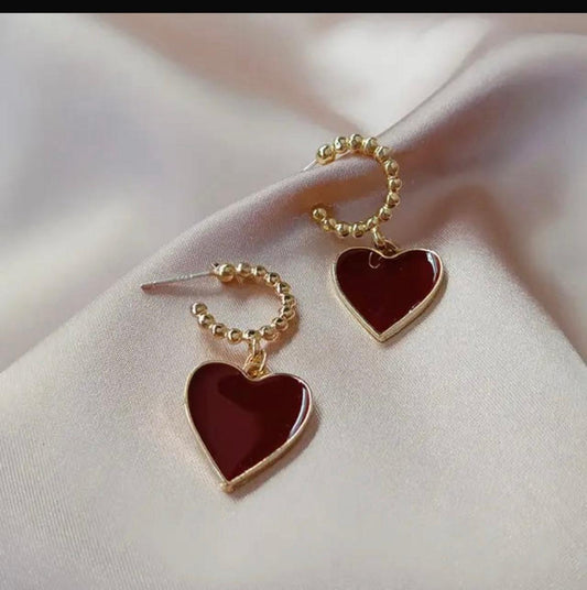 Red Enamel Heart Hoop Earrings