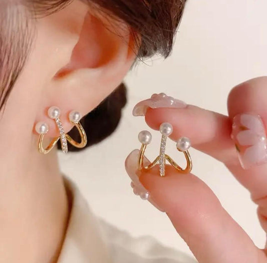 Elegant Pearl & Crystal Cuff Earrings