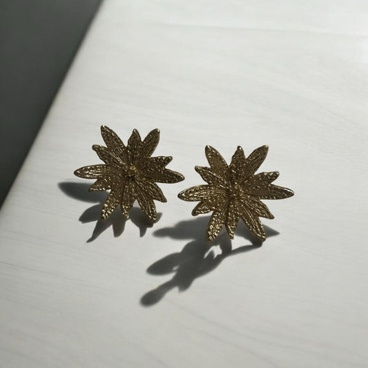 Gold Floral Starburst Stud Earrings