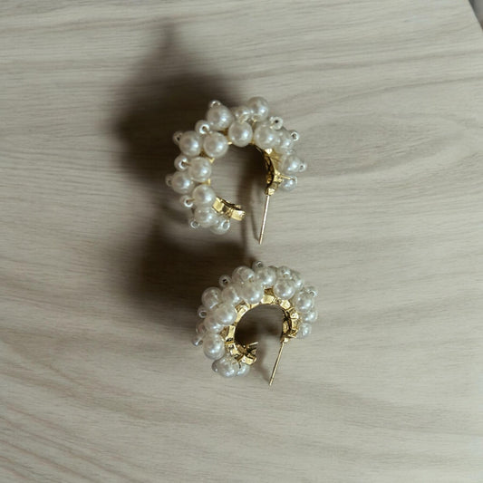 Chunky Pearl Cluster Hoop Earrings
