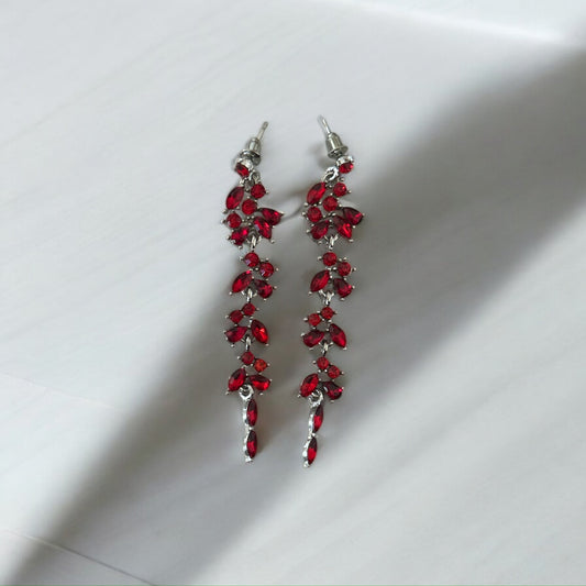 Scarlet Vine Rhinestone Drop Earrings