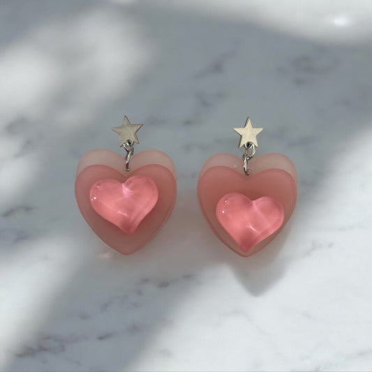 Dreamy Pink Heart Drop Earrings