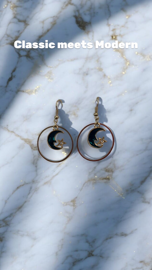 Celestial Crescent & Star Hoop Earrings