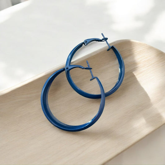 Classic Navy Blue Hoop Earrings