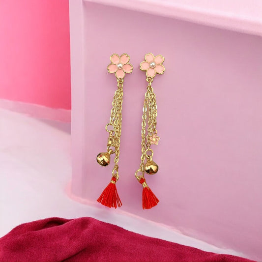 Sakura Blossom Tassel Chain Earring