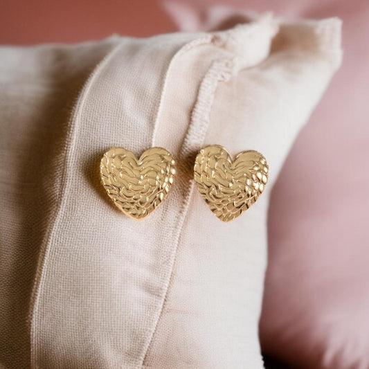 Golden Weave Heart Studs