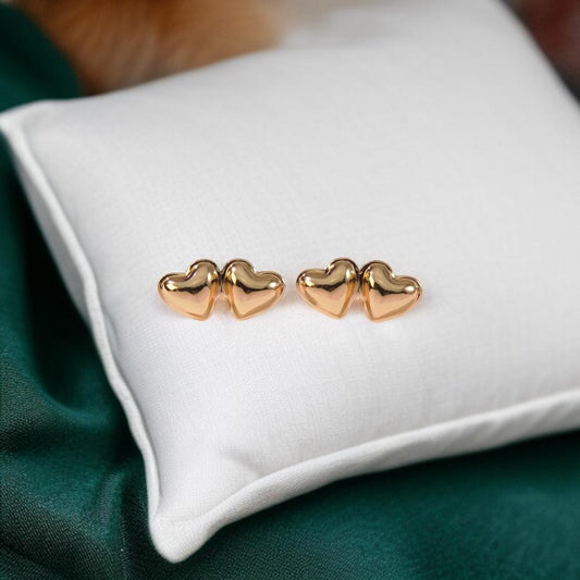 Twin Hearts Gold Studs