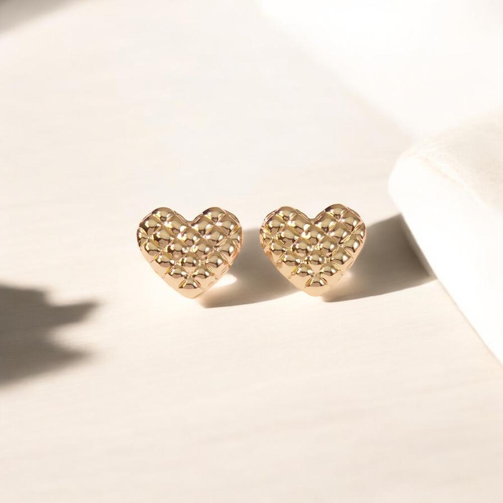 Golden Quilt Heart Studs