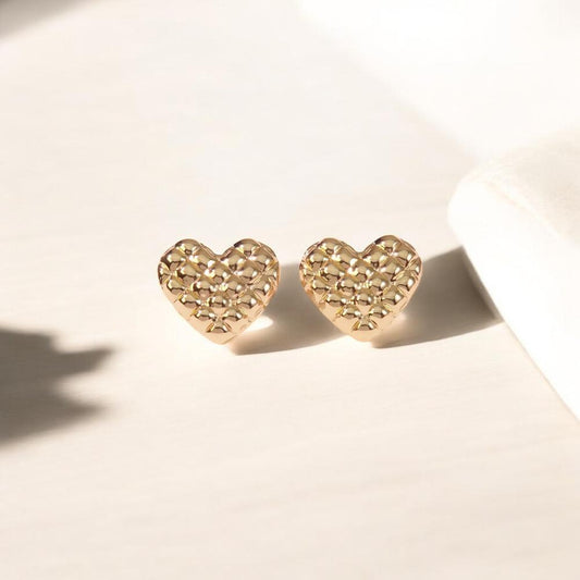 Golden Quilt Heart Studs