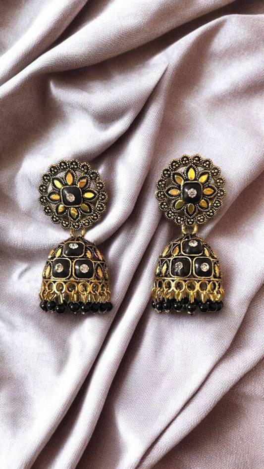 Vintage Noir Blossom Jhumkas