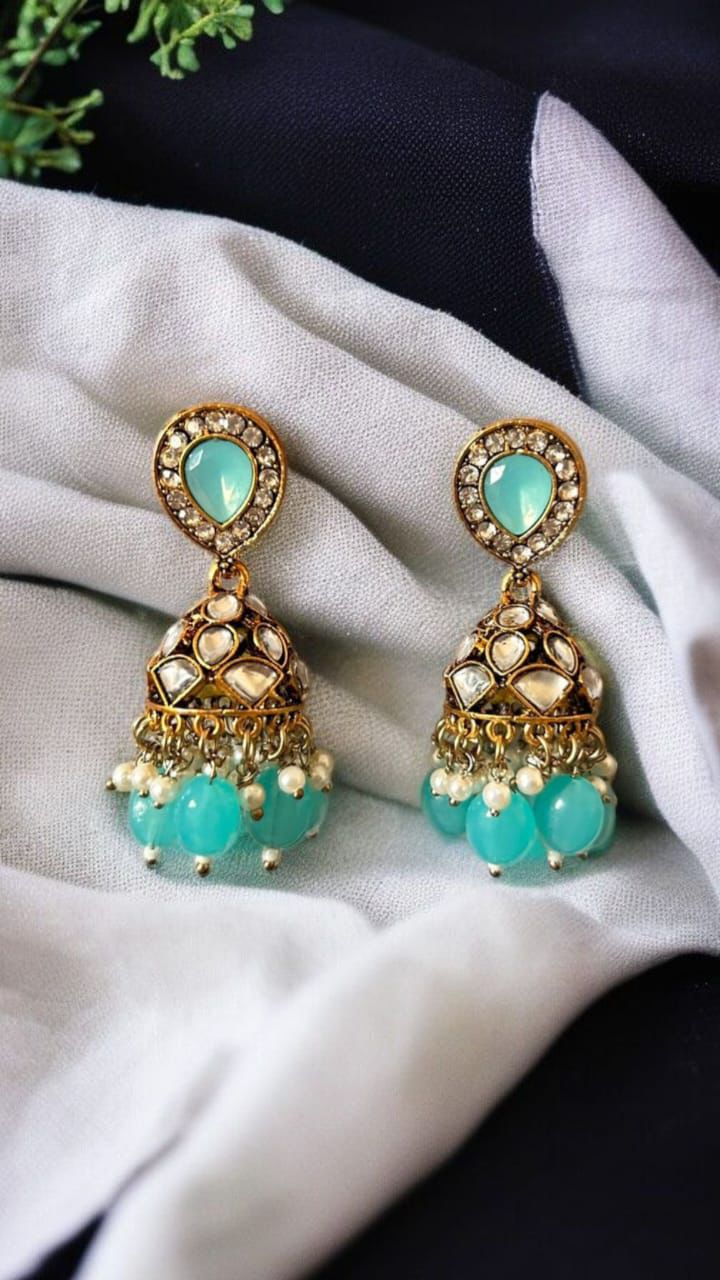 Aqua Pearl Elegance Jhumkas