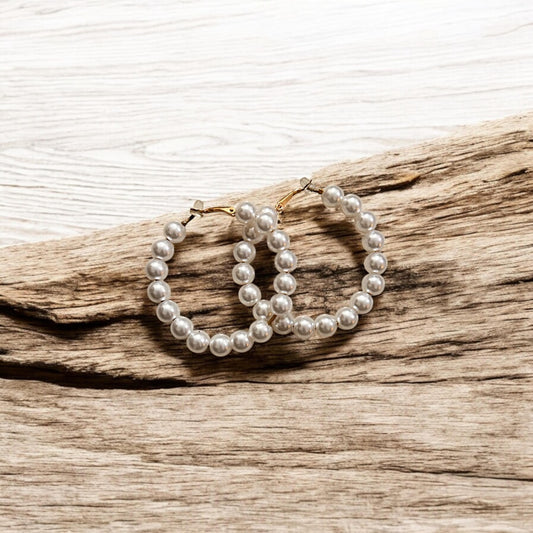 Pearl Hoop Charm Earrings