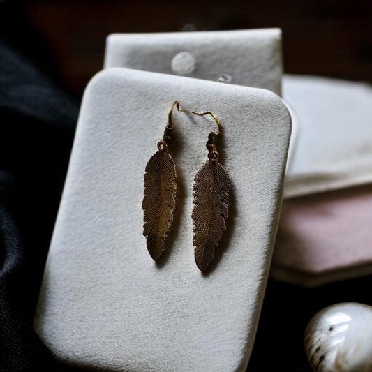 Golden Feather Dangle Earrings
