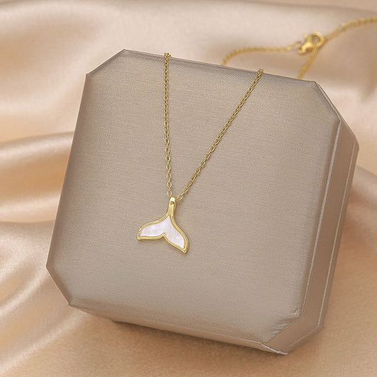 Golden Whale Tail Pendant Necklace