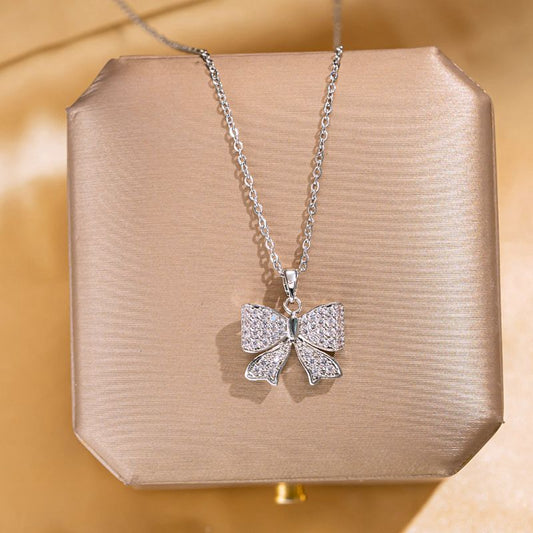 Crystal Bow Pendant Necklace
