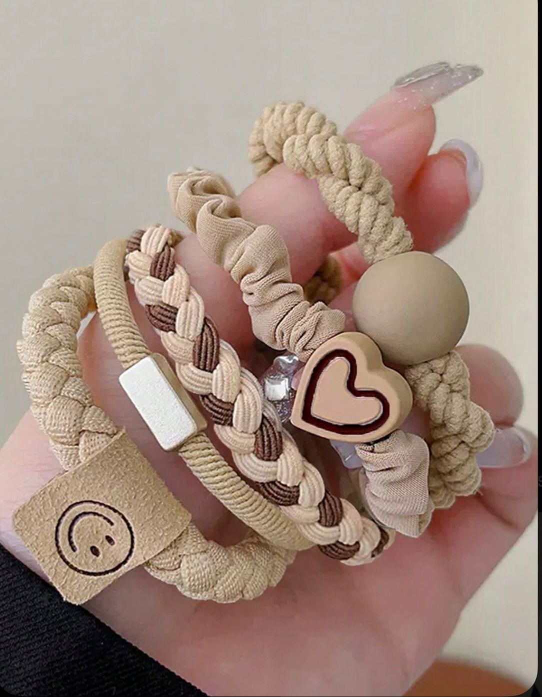 Beige Charm Hair Tie Set