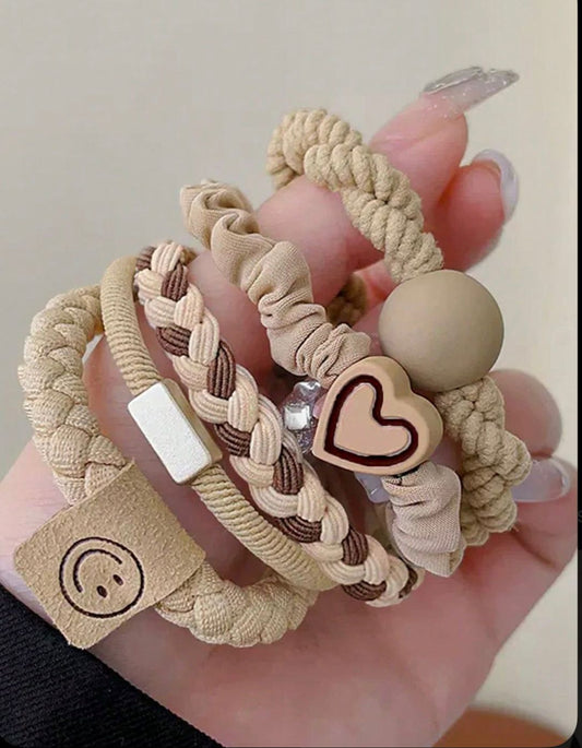 Beige Charm Hair Tie Set