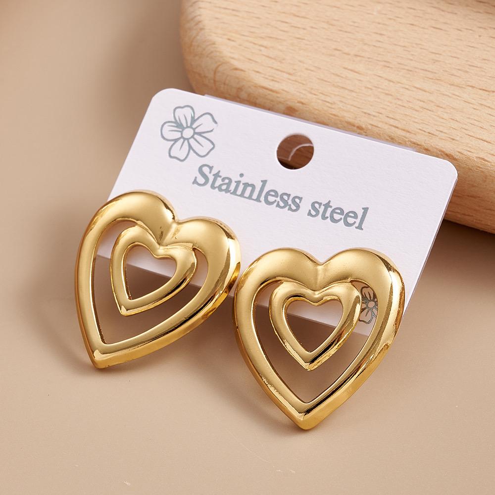 Golden Double Heart Earrings