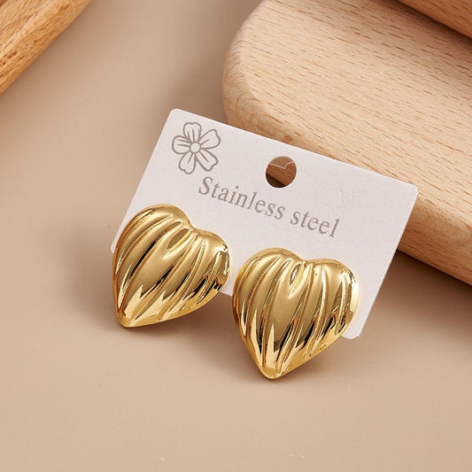 Textured Golden Heart Earrings