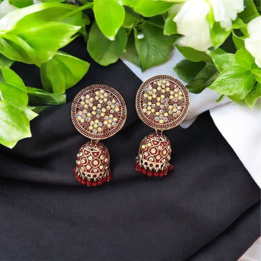 Crimson Glow Mirror Jhumkas